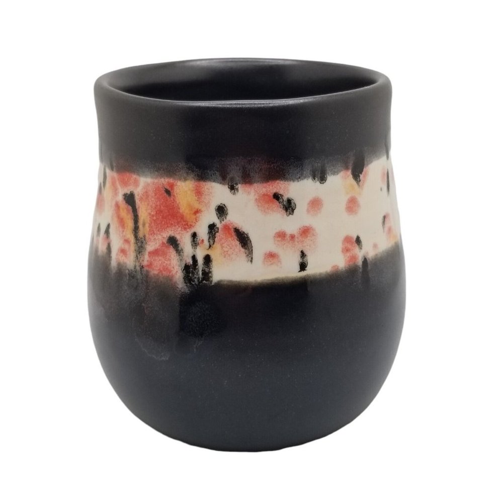 Studio Art Pottery Vase Container Artist Signed Black Pink White Decorative